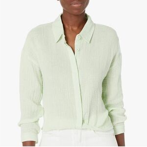 Monrow Twist Front Gauze Long Sleeve Button Down Faded lime Size Small S NWT
